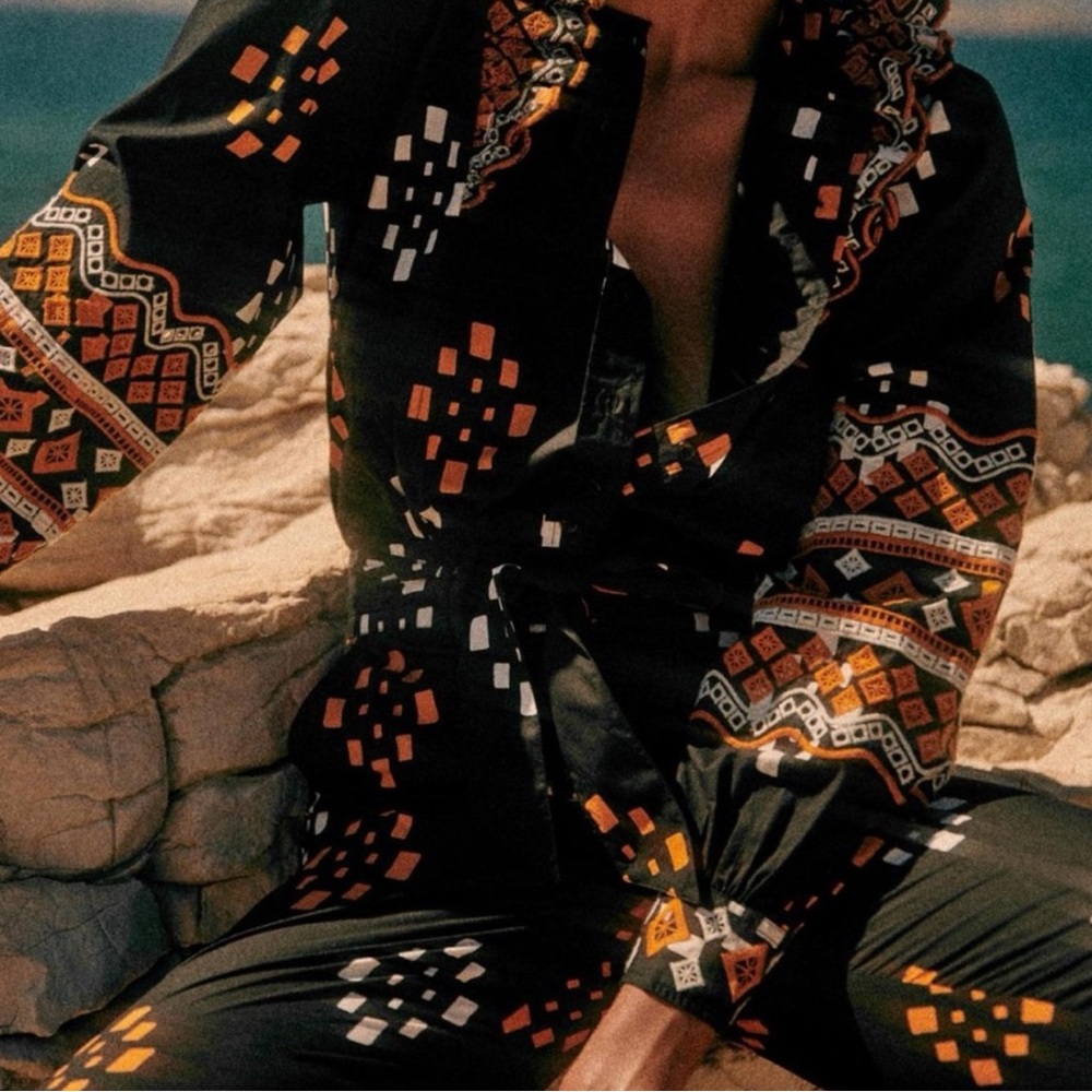 Sezane Meredith Jumpsuit Embroidered Long Sleeve Black Multi Women's 34